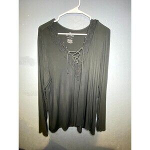 XXL American Eagle Lace Up Gray Long Sleeve Shirt Top Blouse Soft & Sexy
